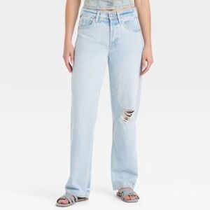 Universal Thread Womens Mid Rise 90s Baggy Jeans Light Wash Distressed Size 2R